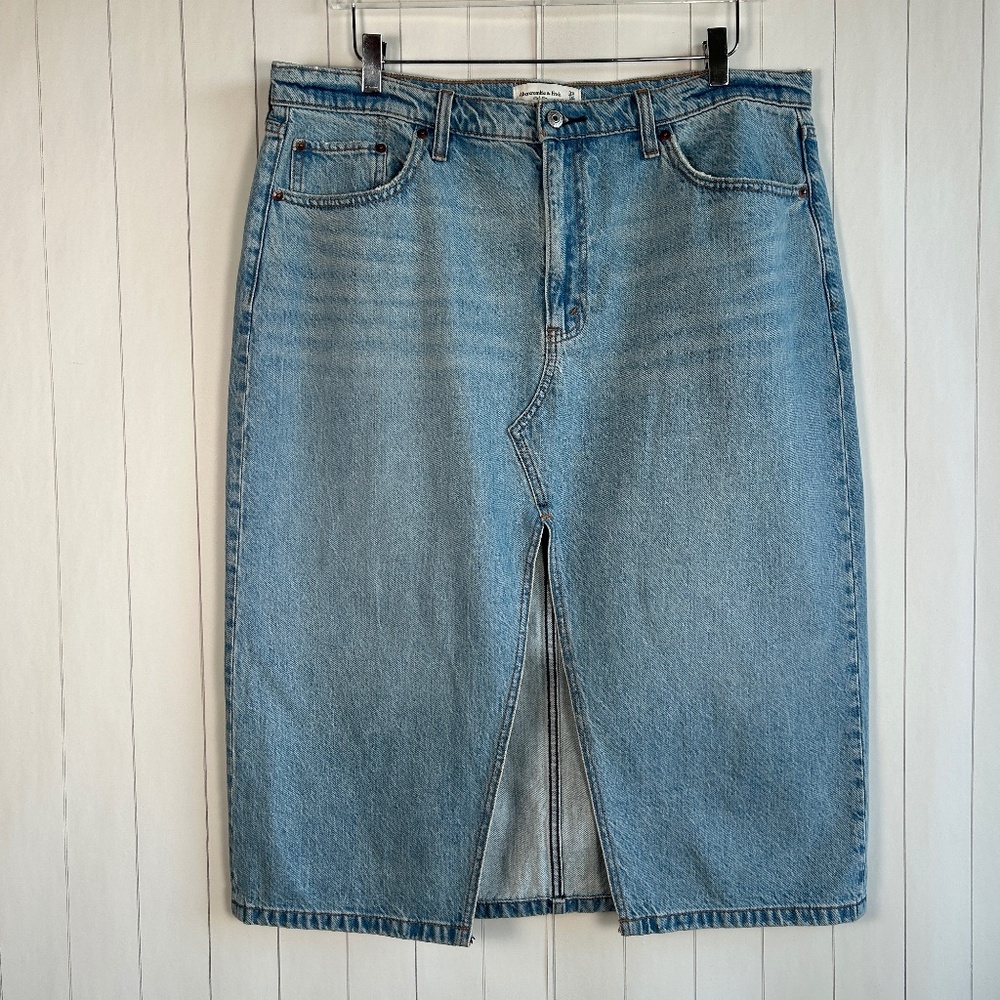 Abercrombie & Fitch size 33 16P denim midi skirt high rise blue light wash slit